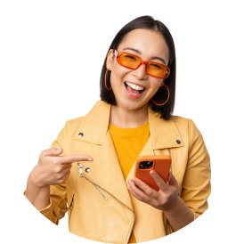 Woman in sunglasses smiling at her phone