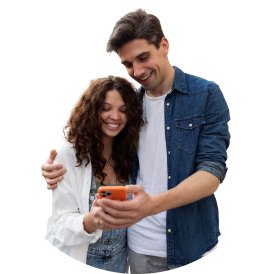 Couple on a date looking at a phone
