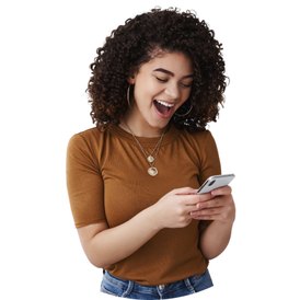 Woman laughing at her phone