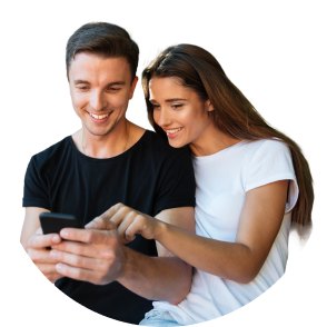 Young couple looking at a phone together